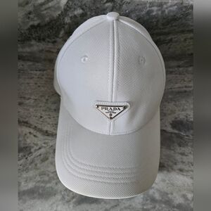 Prada White Triangle Logo Baseball Cap